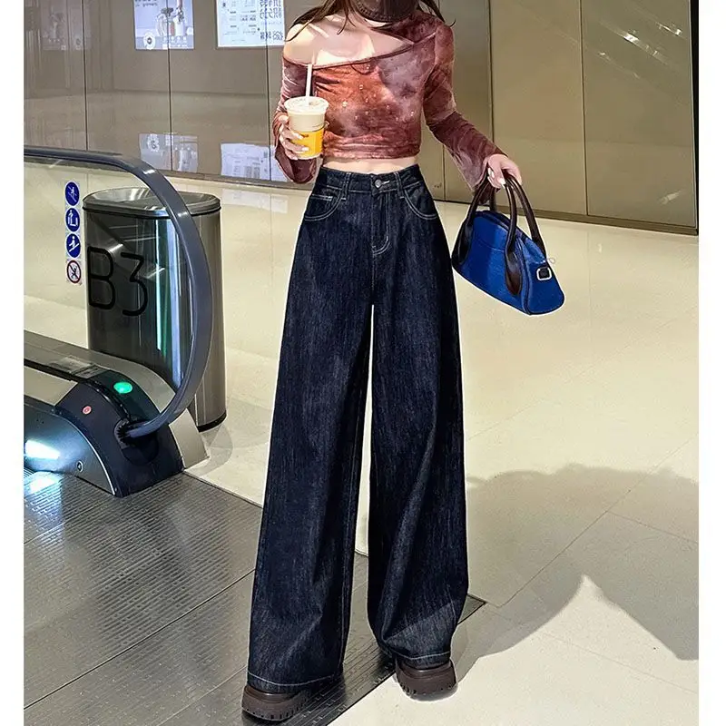 2025 High Waist Wide Leg Jeans Dark Blue Spice Girls Style
