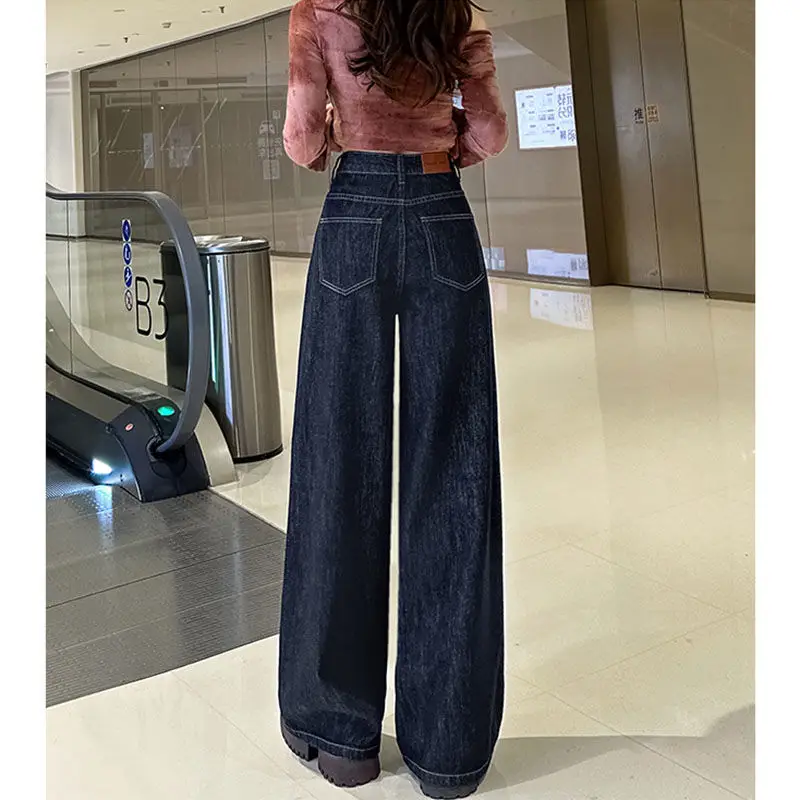 2025 High Waist Wide Leg Jeans Dark Blue Spice Girls Style