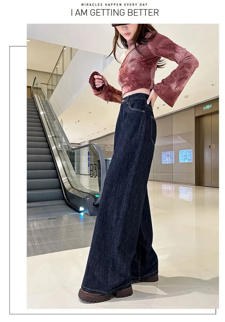 2025 High Waist Wide Leg Jeans Dark Blue Spice Girls Style — feature 10