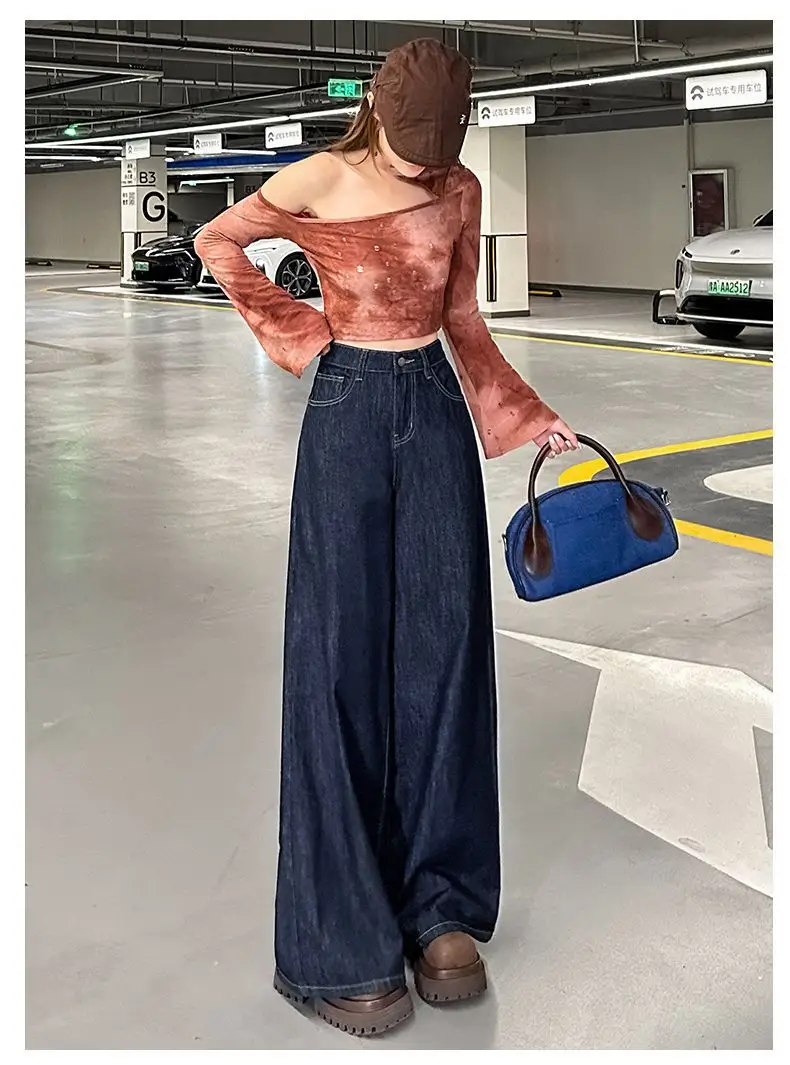 2025 High Waist Wide Leg Jeans Dark Blue Spice Girls Style — feature 11