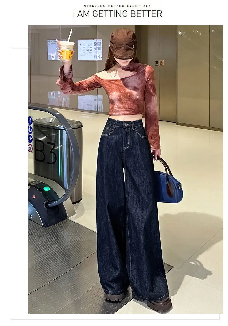 2025 High Waist Wide Leg Jeans Dark Blue Spice Girls Style — feature 12
