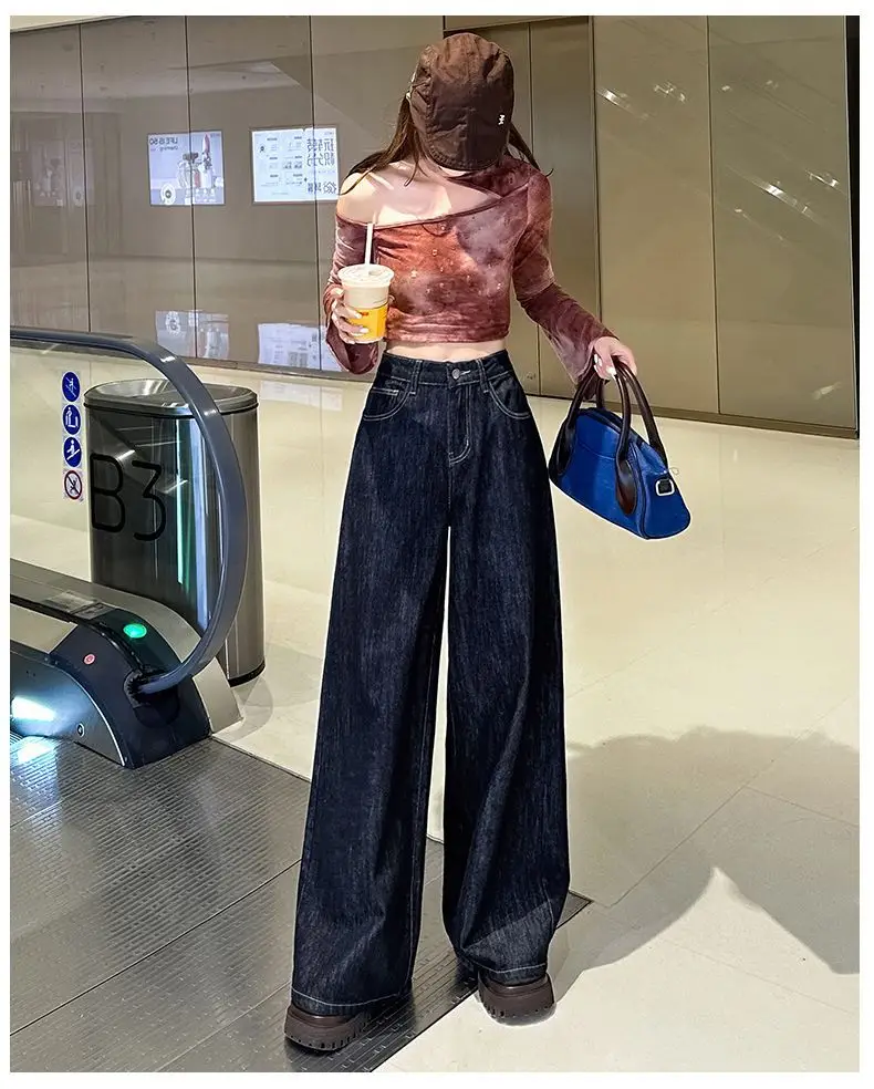2025 High Waist Wide Leg Jeans Dark Blue Spice Girls Style — feature 13