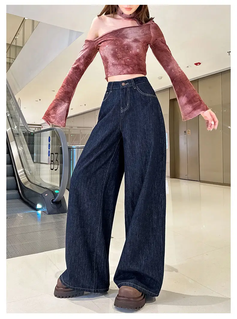 2025 High Waist Wide Leg Jeans Dark Blue Spice Girls Style — feature 9