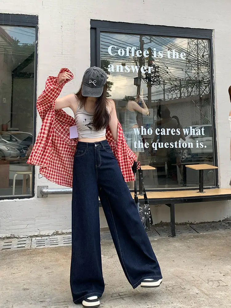 Dark Blue Wide Leg Jeans 2025 High Waist Loose Fit — feature 10