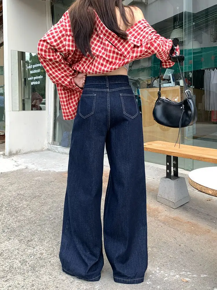 Dark Blue Wide Leg Jeans 2025 High Waist Loose Fit — feature 2