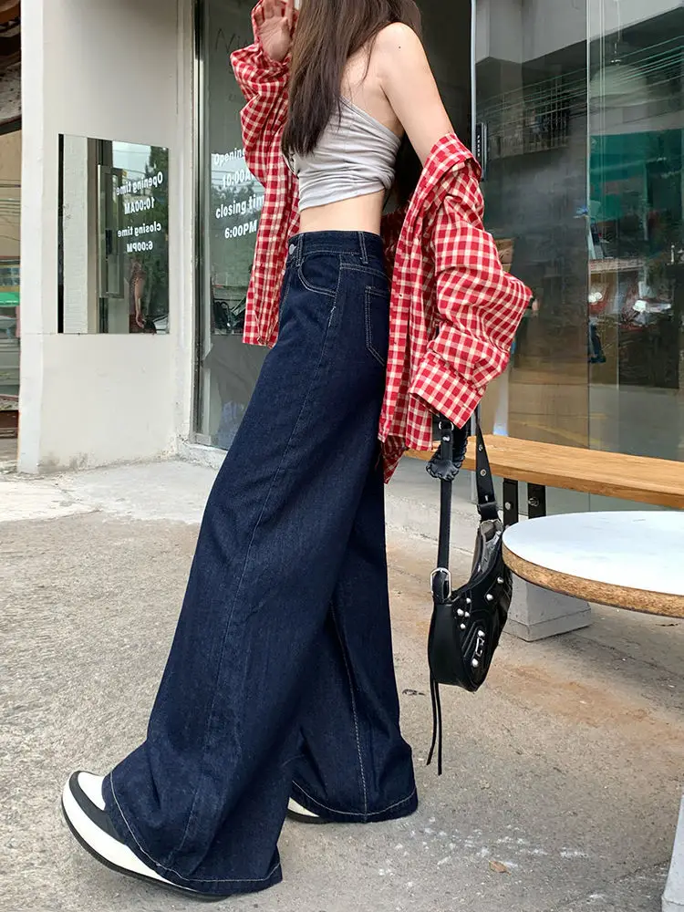 Dark Blue Wide Leg Jeans 2025 High Waist Loose Fit — feature 3