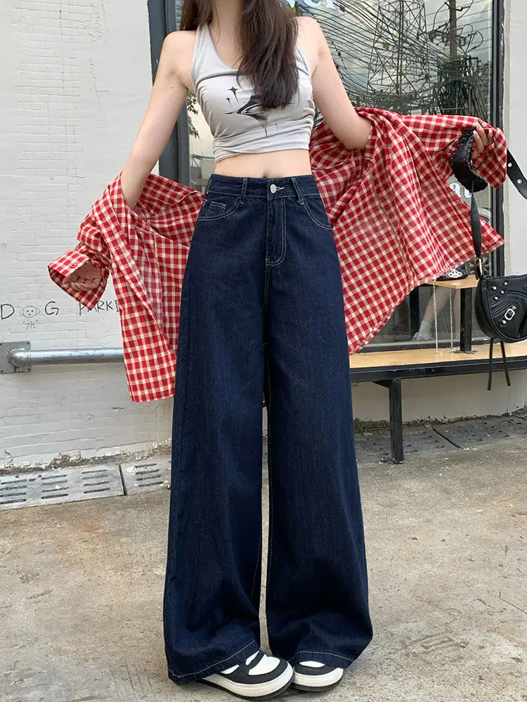 Dark Blue Wide Leg Jeans 2025 High Waist Loose Fit — feature 4