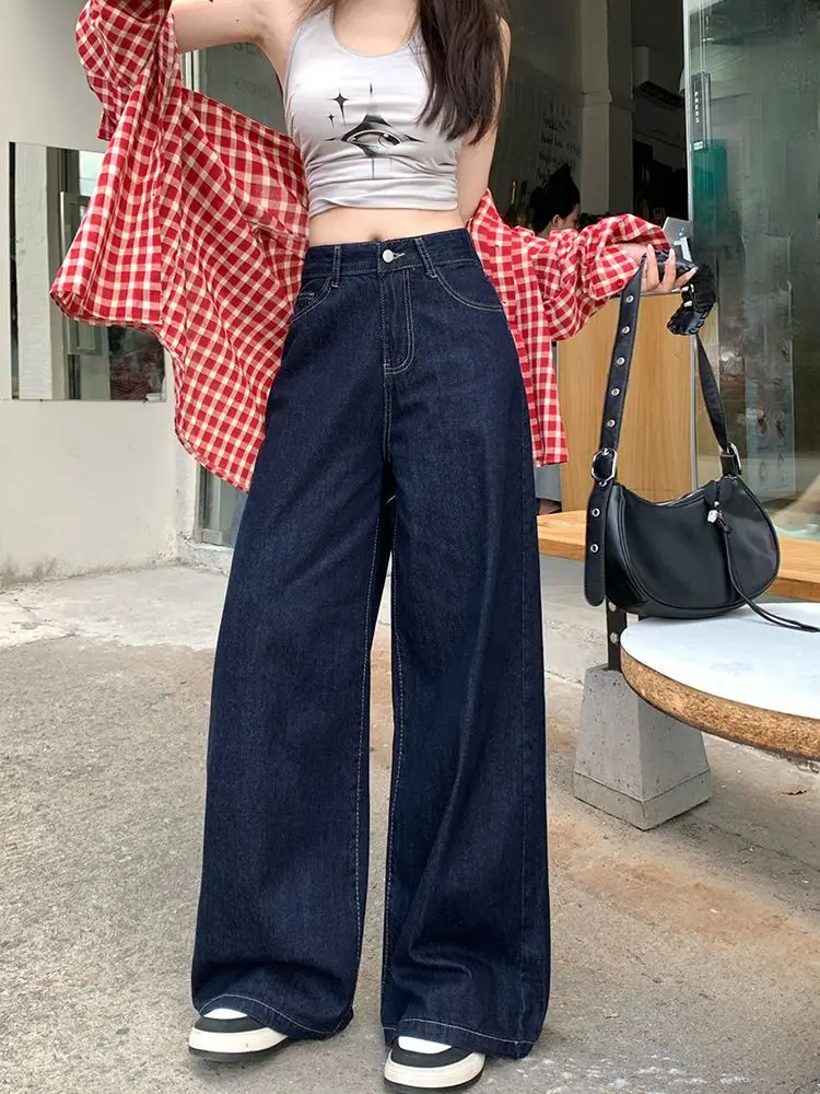 Dark Blue Wide Leg Jeans 2025 High Waist Loose Fit — feature 5
