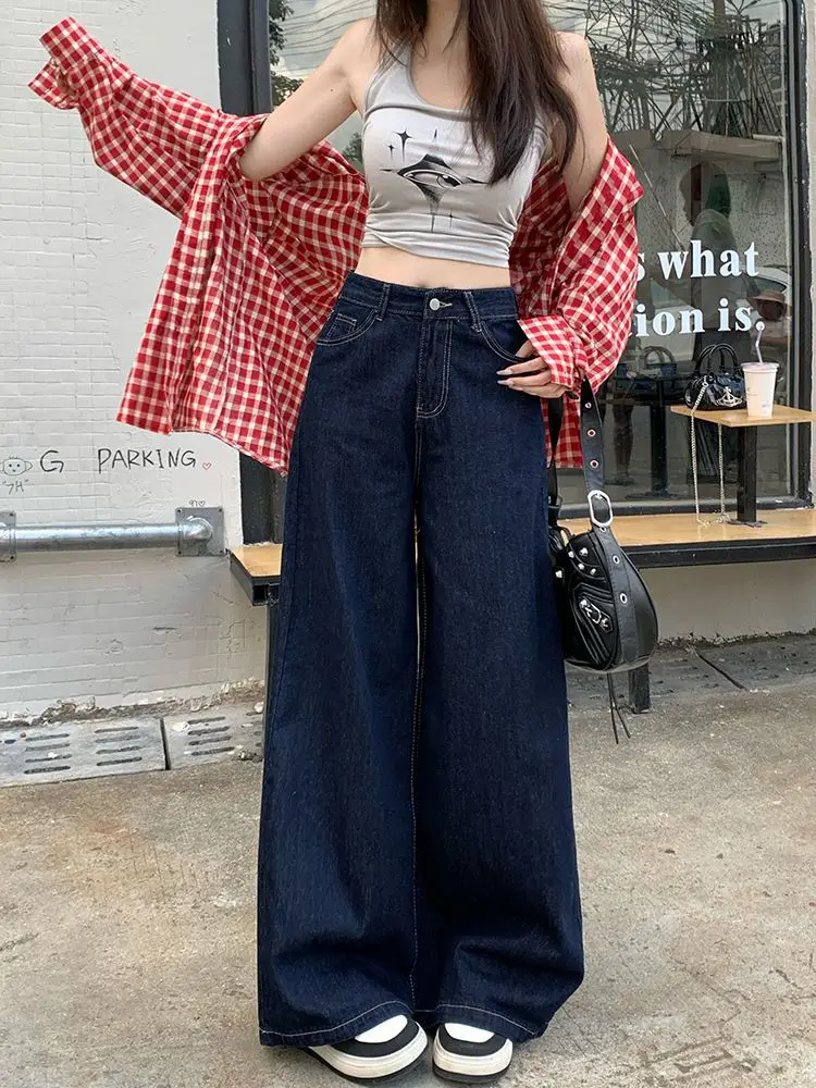 Dark Blue Wide Leg Jeans 2025 High Waist Loose Fit — feature 6