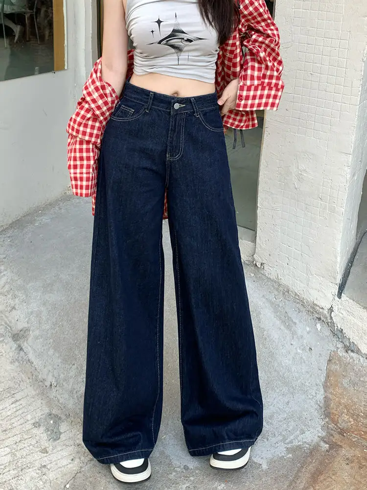Dark Blue Wide Leg Jeans 2025 High Waist Loose Fit — feature 7