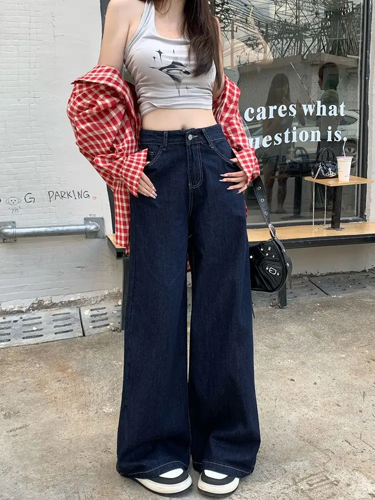 Dark Blue Wide Leg Jeans 2025 High Waist Loose Fit — feature 8
