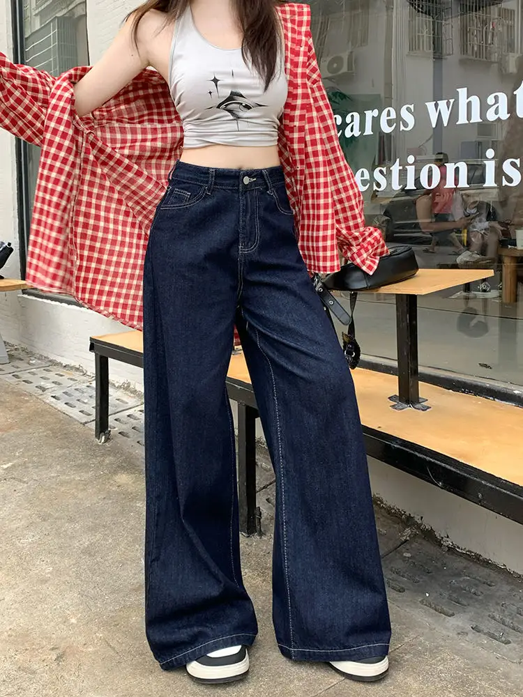 Dark Blue Wide Leg Jeans 2025 High Waist Loose Fit — feature 9