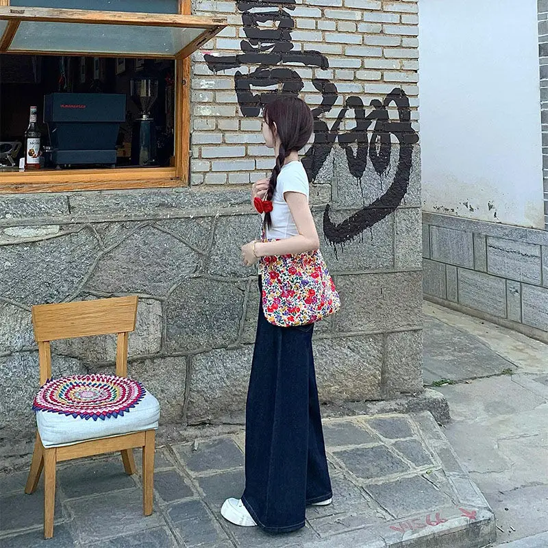 Dark Blue Korean Style Wide Leg Pants for Women - Image 3