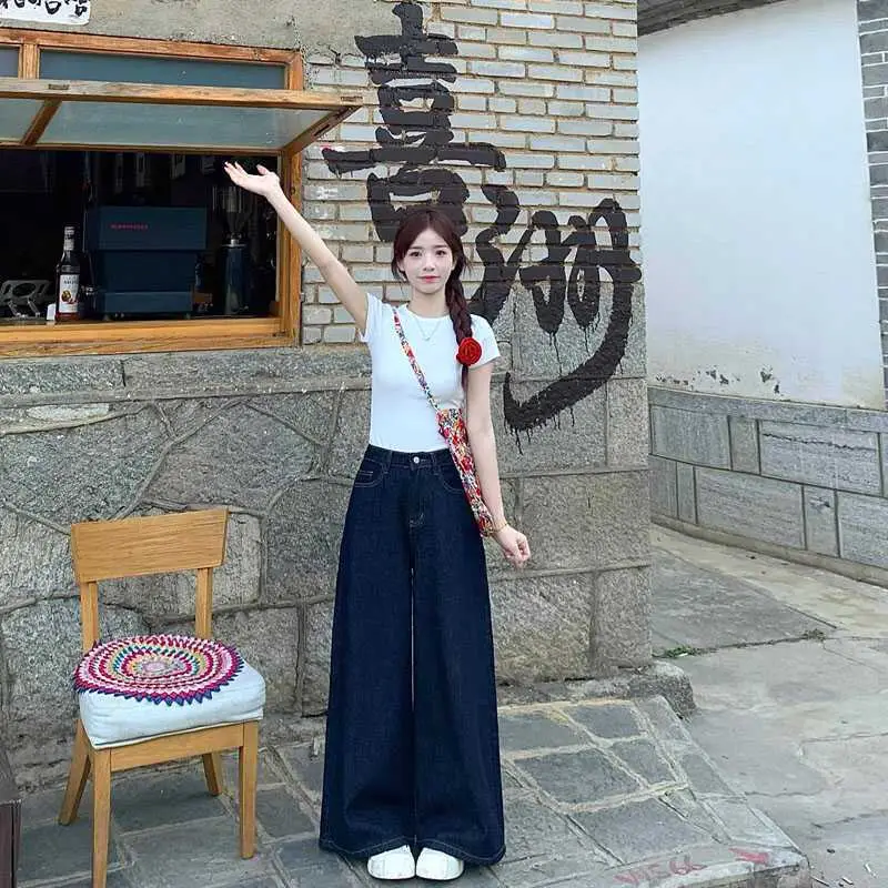 Dark Blue Korean Style Wide Leg Pants for Women — feature 2