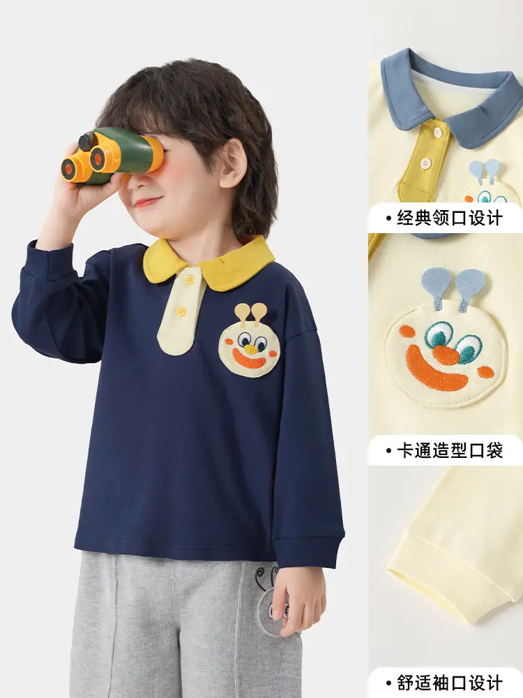 Baby Cartoon Long Sleeve T-Shirt Navy Yellow Spring Autumn Boys