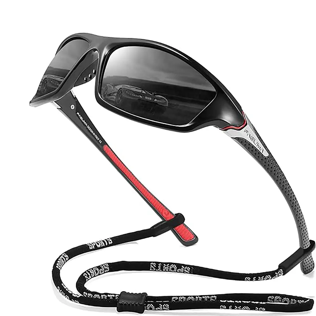 Men Windproof Sports Sunglasses Black Red White — feature 13