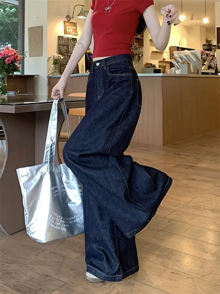 Women Dark Blue Wide Leg Jeans High Waist 2025 Spring — feature 10