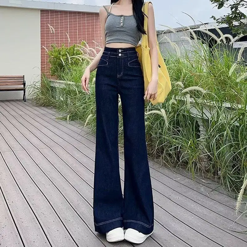 Women Dark Blue Wide Leg Jeans Slim Fit 2025