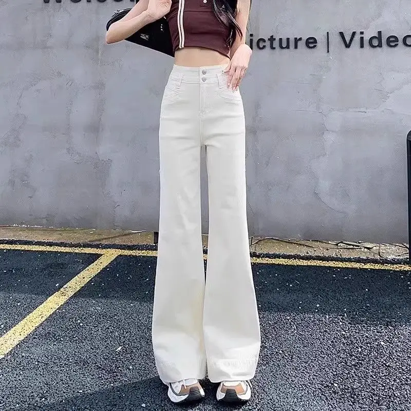 Women Dark Blue Wide Leg Jeans Slim Fit 2025