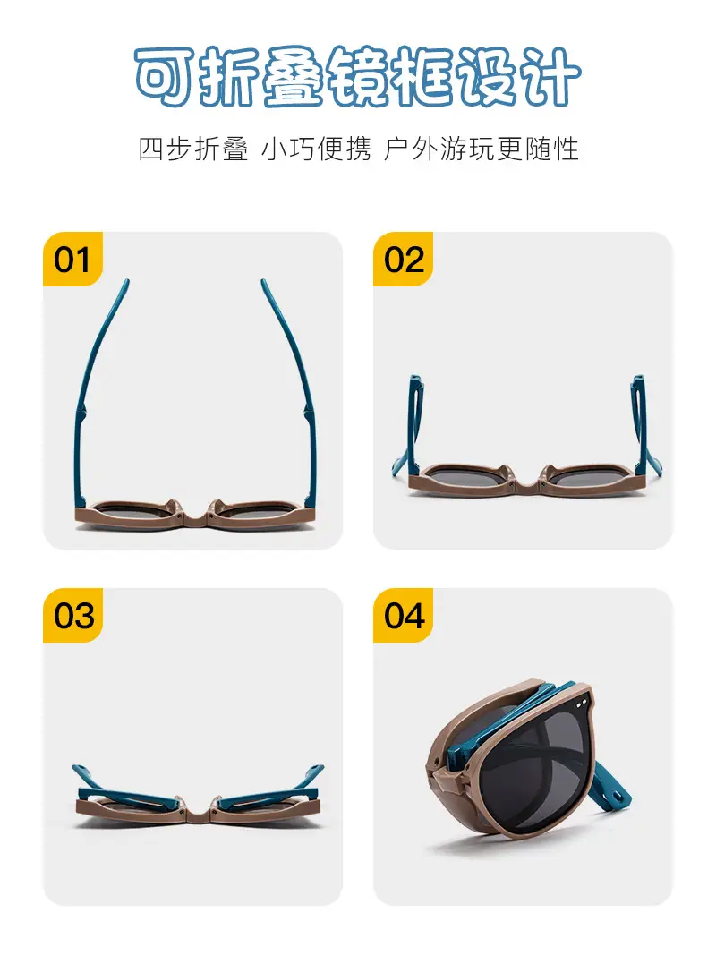 New Kids Foldable HD Polarized Sunglasses Blue Rose Gold — feature 9