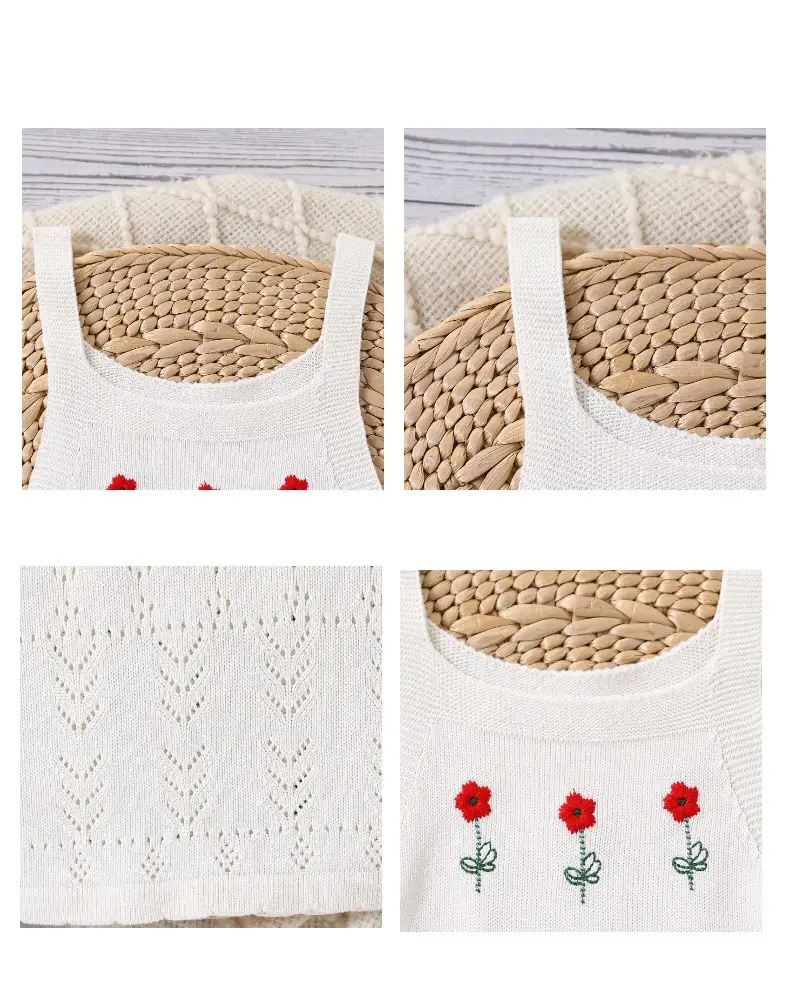 Baby Girl's White Knitted Floral Suspender Dress — feature 3
