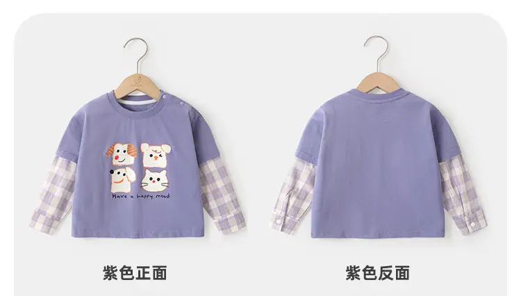Kaka Panda Boys Green Long Sleeve T-Shirt with Plaid Sleeves — feature 12