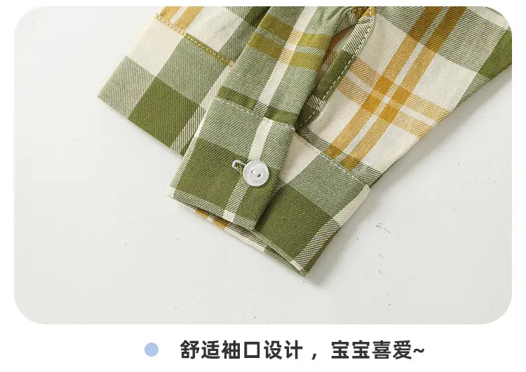 Kaka Panda Boys Green Long Sleeve T-Shirt with Plaid Sleeves — feature 16