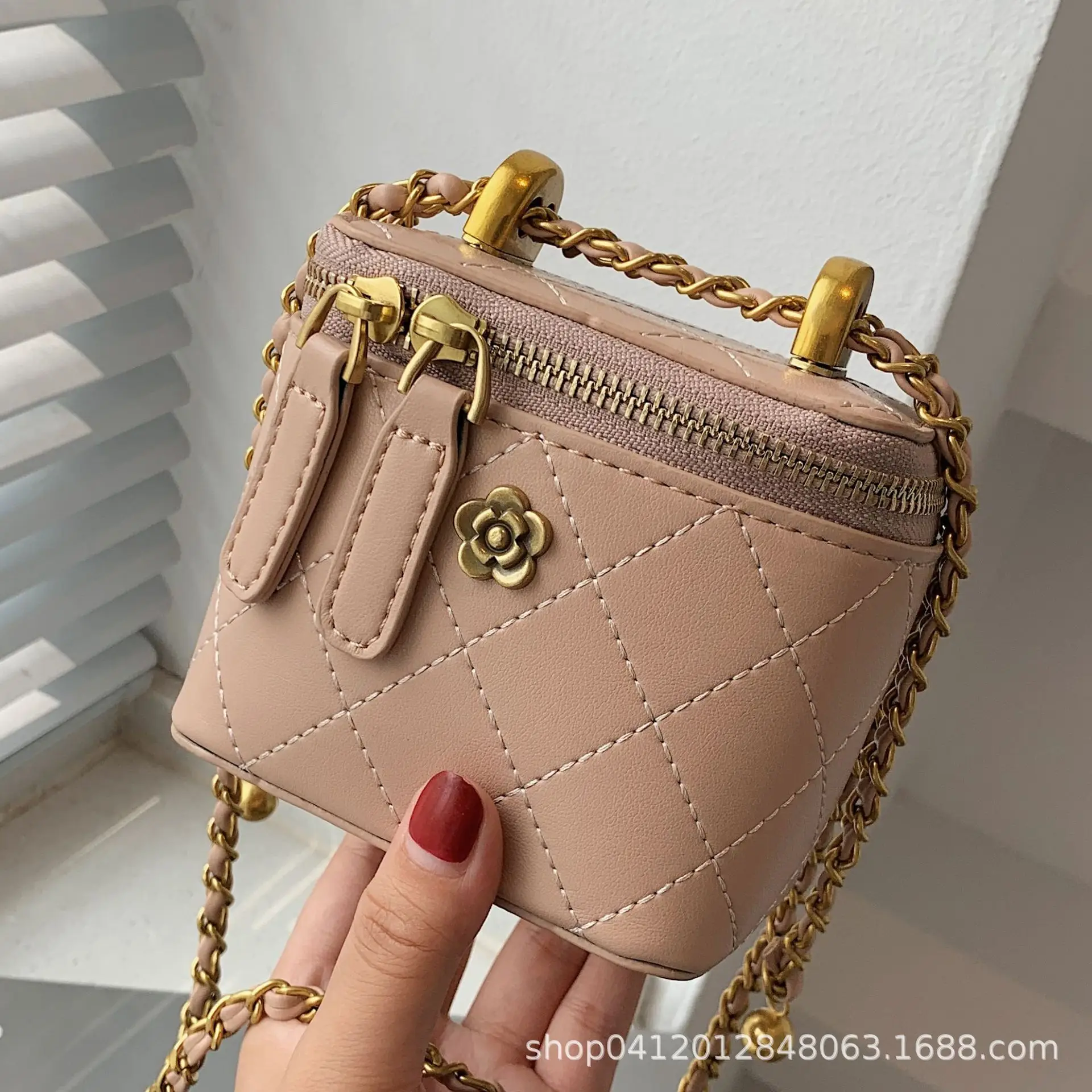 White Quilted Mini Shoulder Bag with Gold Chain - Image 6