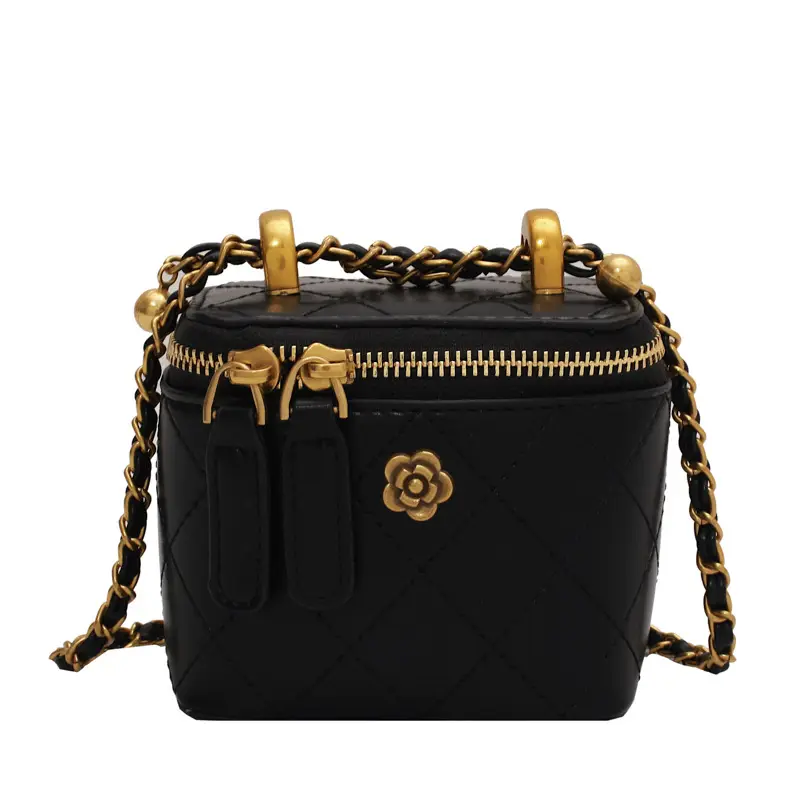 White Quilted Mini Shoulder Bag with Gold Chain - Image 9