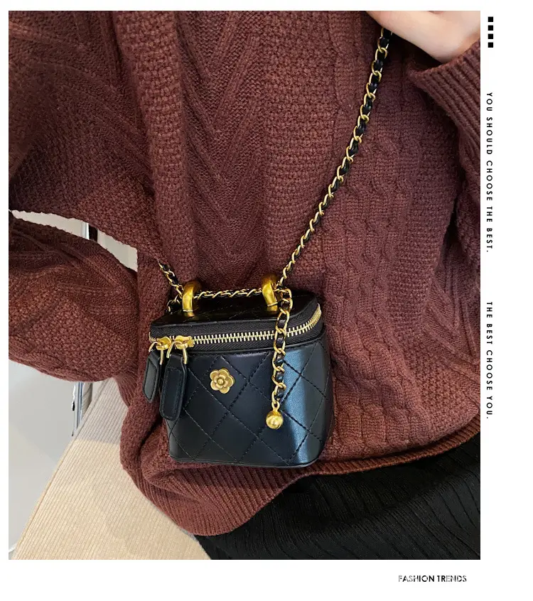 White Quilted Mini Shoulder Bag with Gold Chain — feature 1