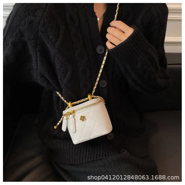 White Quilted Mini Shoulder Bag with Gold Chain — feature 11