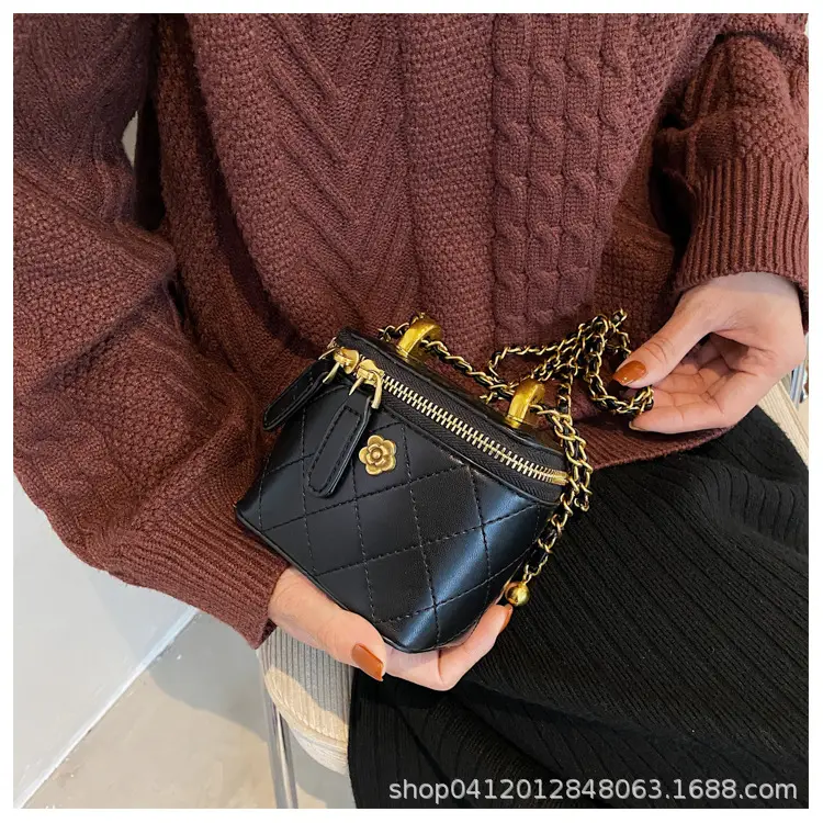 White Quilted Mini Shoulder Bag with Gold Chain — feature 13