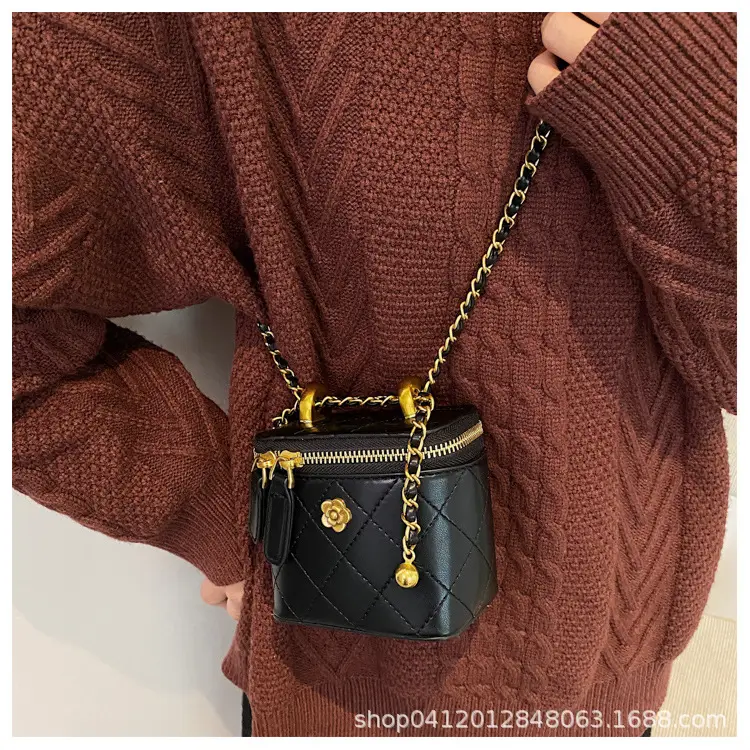 White Quilted Mini Shoulder Bag with Gold Chain — feature 14