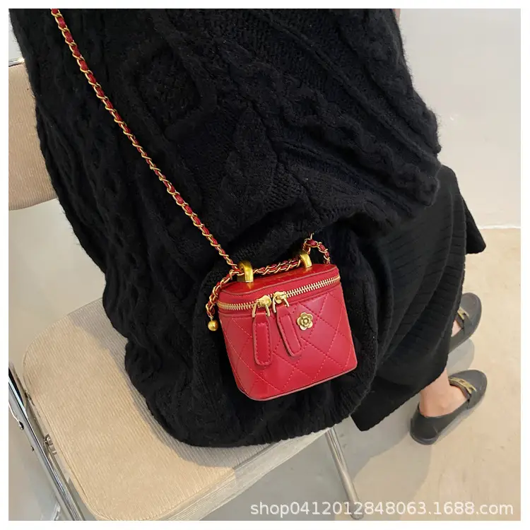 White Quilted Mini Shoulder Bag with Gold Chain — feature 16