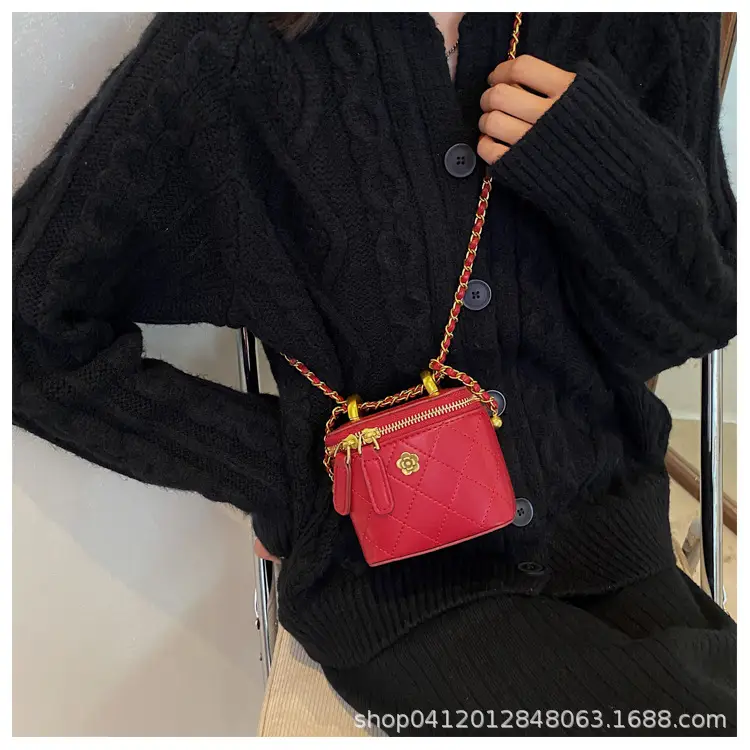 White Quilted Mini Shoulder Bag with Gold Chain — feature 17