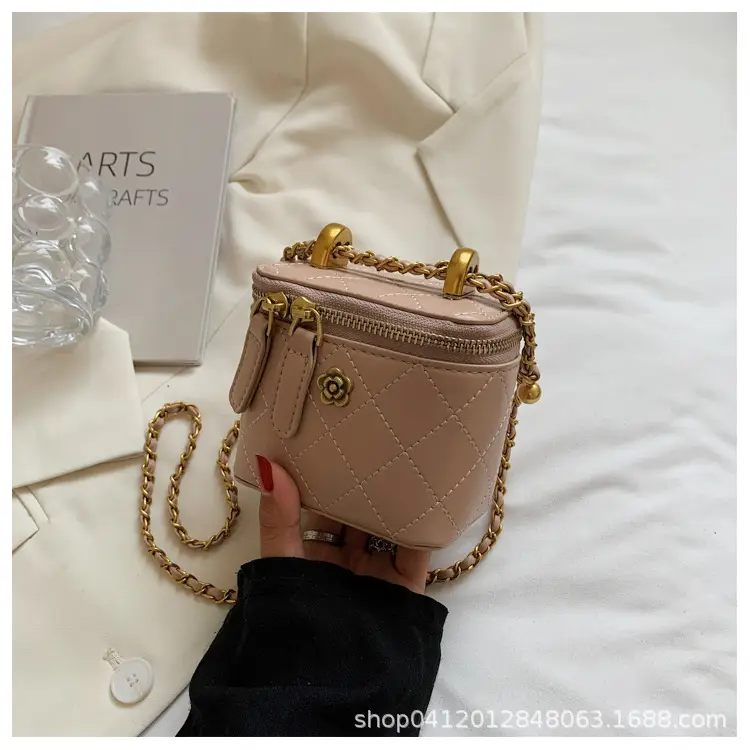 White Quilted Mini Shoulder Bag with Gold Chain - Image 2