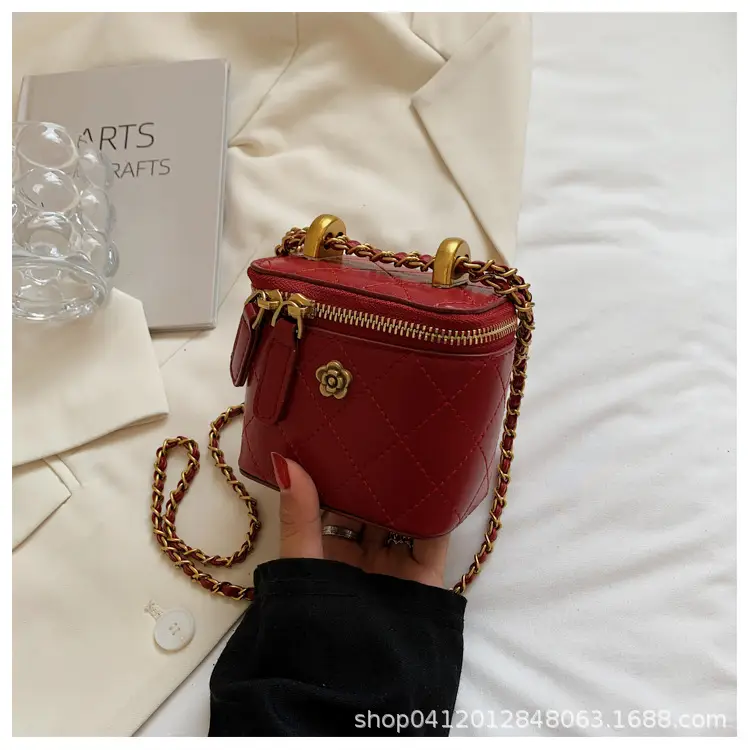 White Quilted Mini Shoulder Bag with Gold Chain - Image 3