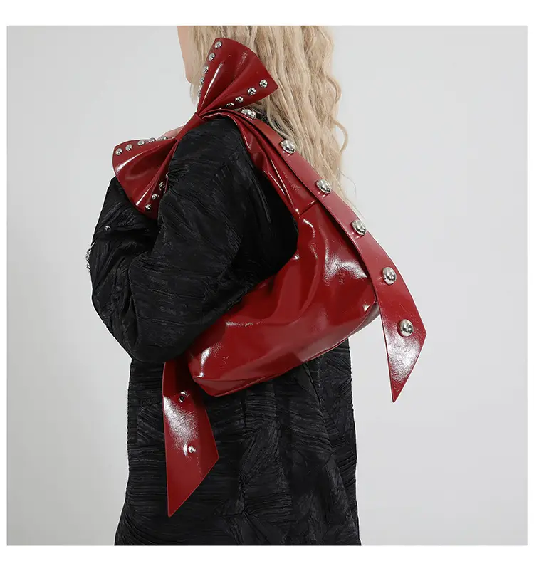 Brown Rivet Bow Shoulder Bag for Women — feature 16