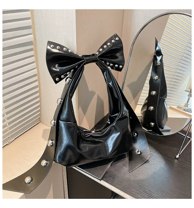 Brown Rivet Bow Shoulder Bag for Women — feature 28