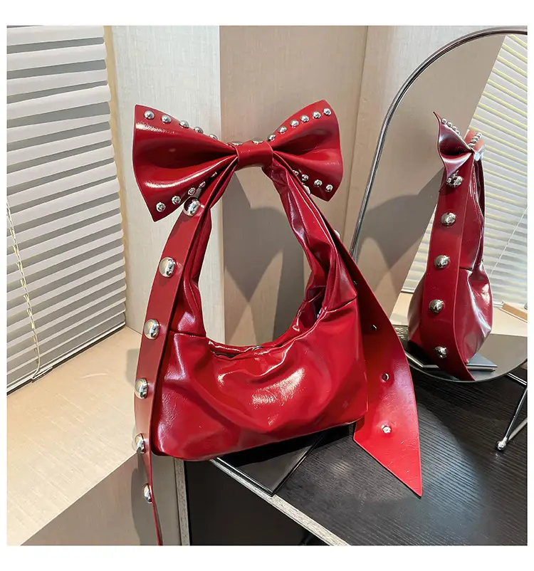 Brown Rivet Bow Shoulder Bag for Women — feature 29