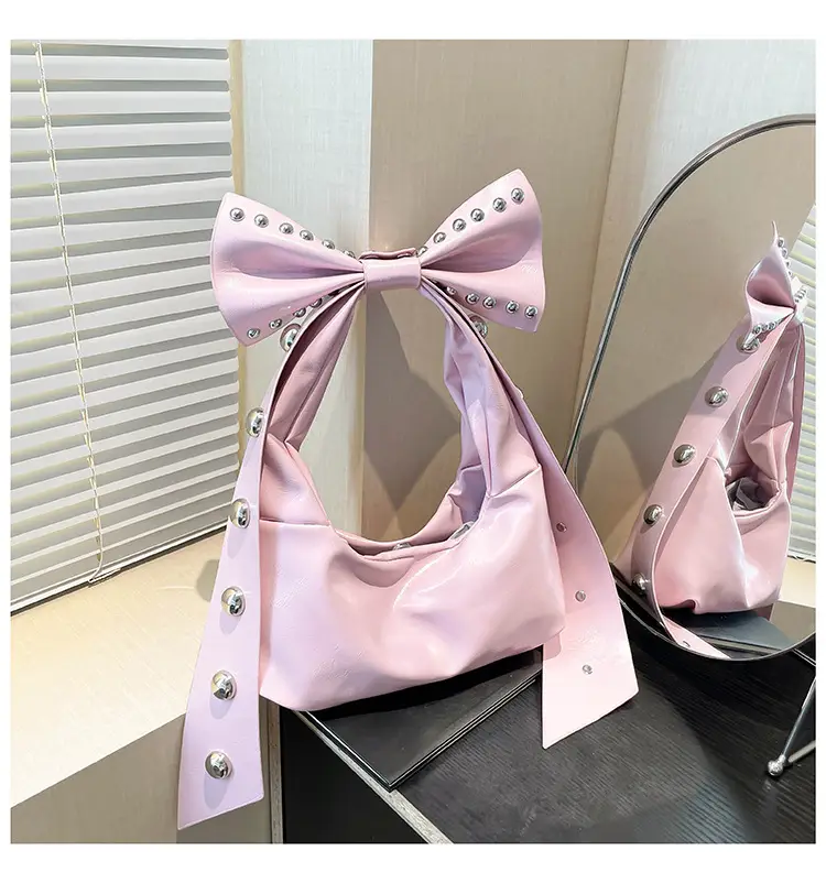 Brown Rivet Bow Shoulder Bag for Women — feature 30