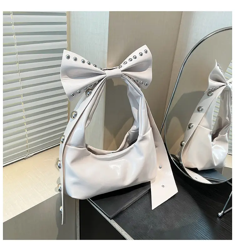Brown Rivet Bow Shoulder Bag for Women — feature 32