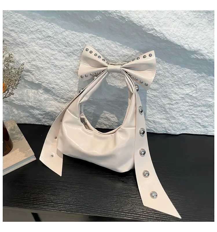 Brown Rivet Bow Shoulder Bag for Women — feature 33