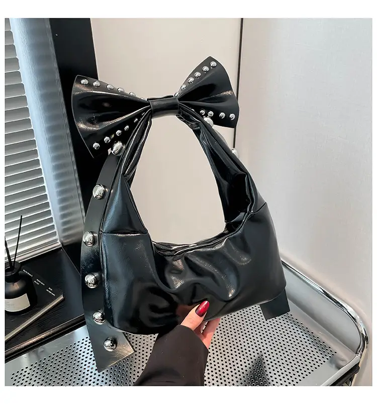 Brown Rivet Bow Shoulder Bag for Women — feature 36