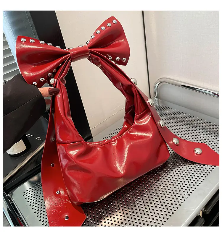 Brown Rivet Bow Shoulder Bag for Women — feature 37
