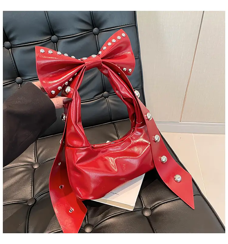 Brown Rivet Bow Shoulder Bag for Women — feature 38