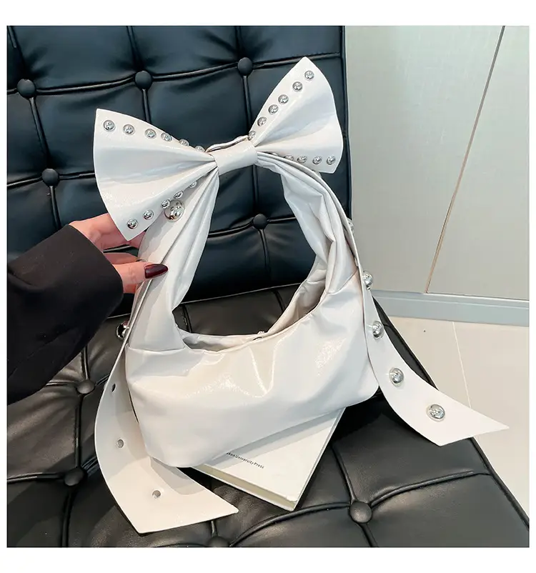 Brown Rivet Bow Shoulder Bag for Women — feature 39