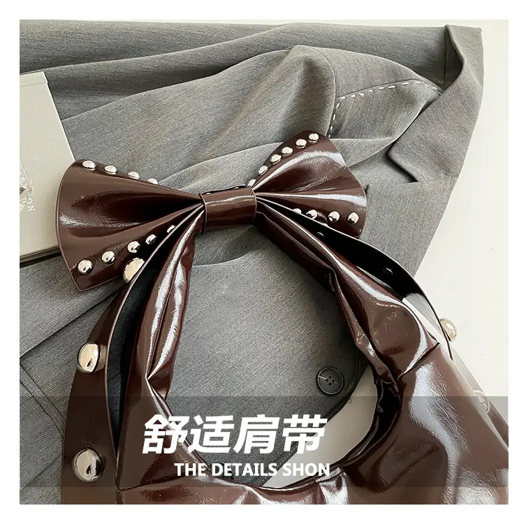 Brown Rivet Bow Shoulder Bag for Women — feature 4