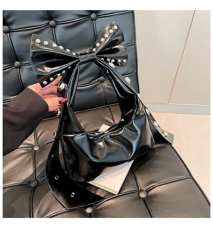 Brown Rivet Bow Shoulder Bag for Women — feature 40