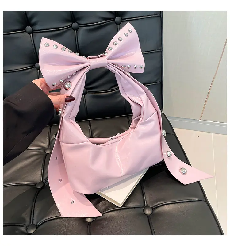 Brown Rivet Bow Shoulder Bag for Women — feature 41